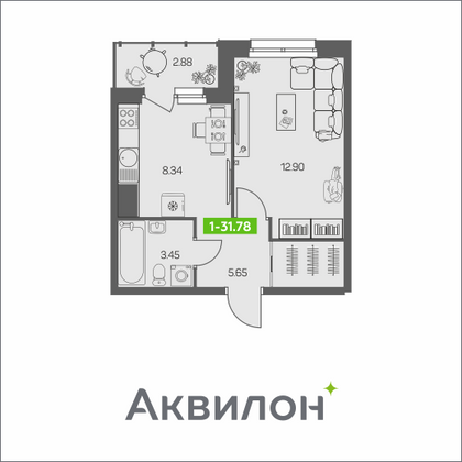 31,8 м², 1-комн. квартира, 6/8 этаж