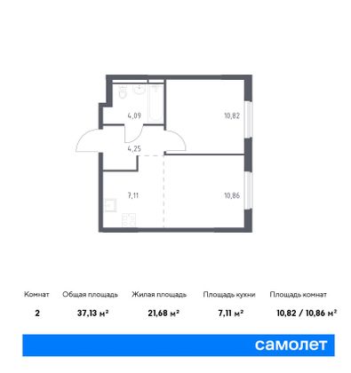 37,1 м², 1-комн. квартира, 4/17 этаж