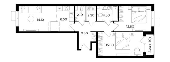 Продажа 3-комнатной квартиры 68,4 м², 14/17 этаж