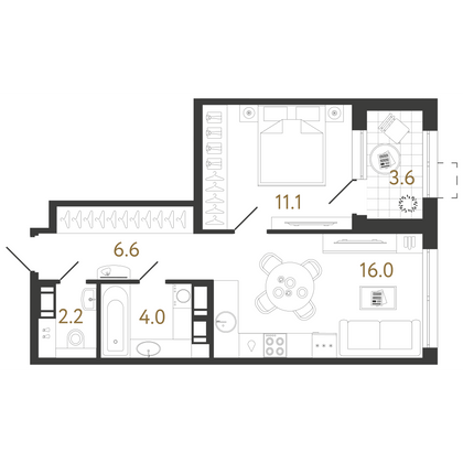 39,9 м², 1-комн. квартира, 17/23 этаж