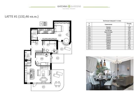 132,5 м², 4-комн. квартира, 1/4 этаж