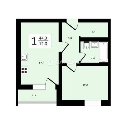 Продажа 1-комнатной квартиры 45 м², 4/5 этаж