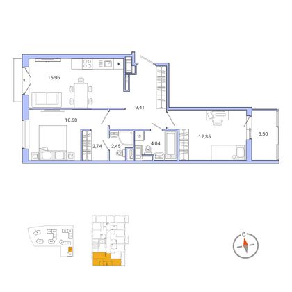 59,4 м², 2-комн. квартира, 6/10 этаж