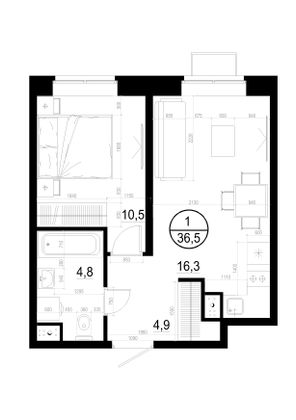 Продажа 1-комнатной квартиры 36,5 м², 2/19 этаж