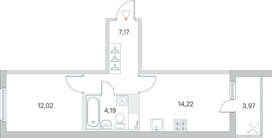 Продажа 1-комнатной квартиры 39,6 м², 2/8 этаж