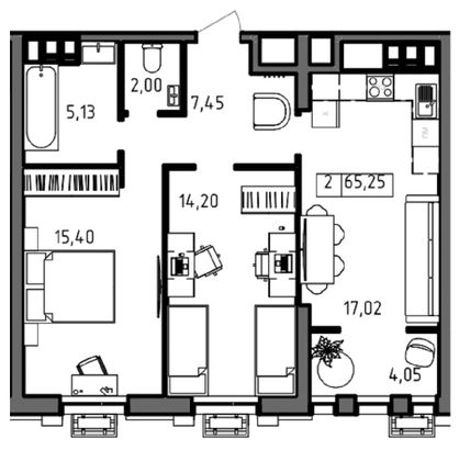 Продажа 2-комнатной квартиры 65,3 м², 12/23 этаж