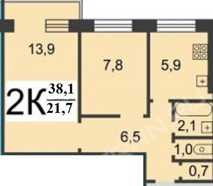 Продажа 2-комнатной квартиры 38,1 м², 1/9 этаж