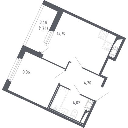 41,6 м², 1-комн. квартира, 2/10 этаж