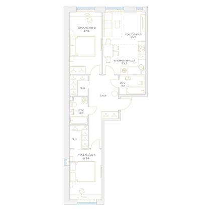 Продажа 3-комнатной квартиры 84,7 м², 3/23 этаж