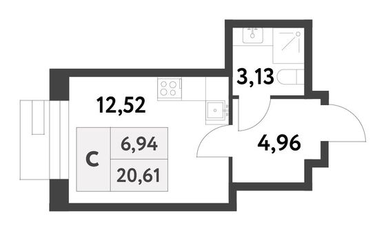 Продажа квартиры-студии 20,6 м², 3/16 этаж