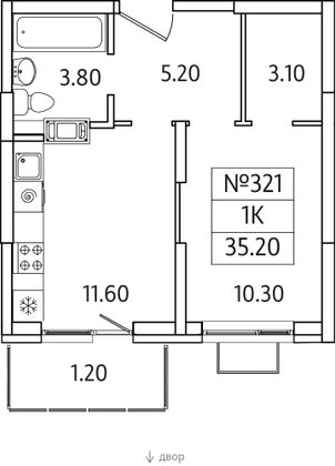 35,2 м², 1-комн. квартира, 9/25 этаж