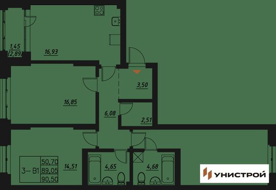 90,5 м², 3-комн. квартира, 6/20 этаж