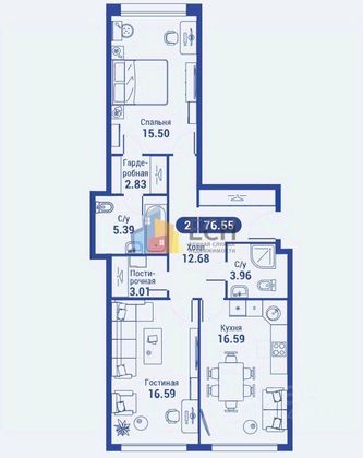 Продажа 2-комнатной квартиры 75,6 м², 11/32 этаж