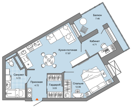 51 м², 2-комн. квартира, 6/8 этаж