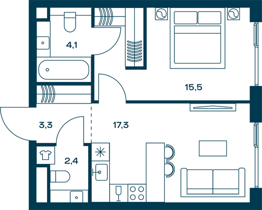 42,6 м², 1-комн. квартира, 2/29 этаж