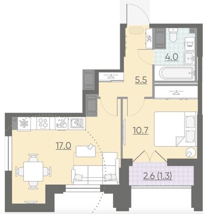 Продажа 1-комнатной квартиры 38,5 м², 22/24 этаж