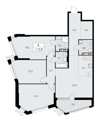 112,8 м², своб. планировка, 16/21 этаж