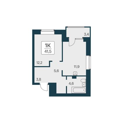 41,5 м², 1-комн. квартира, 4/11 этаж