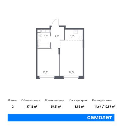 37,1 м², 2-комн. квартира, 17/22 этаж