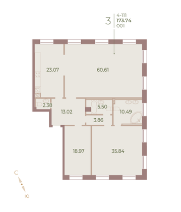 Продажа 3-комнатной квартиры 173,7 м², 1/7 этаж