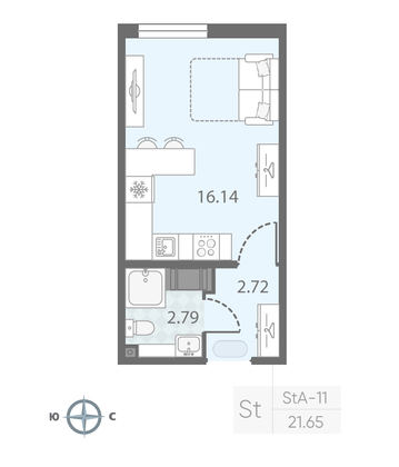 Продажа квартиры-студии 21,6 м², 3/23 этаж