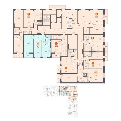 Продажа 2-комнатной квартиры 69,1 м², 1/19 этаж