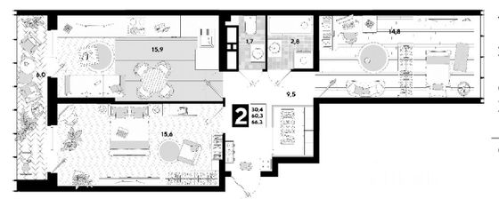 Продажа 2-комнатной квартиры 66,3 м², 15/16 этаж