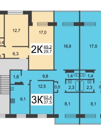 Продажа 3-комнатной квартиры 62,8 м², 1/9 этаж