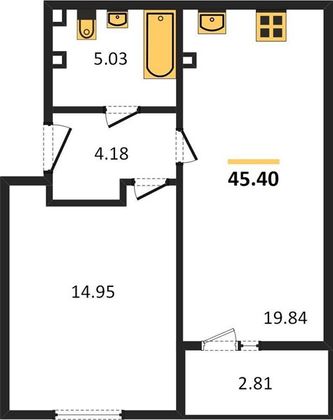 Продажа 1-комнатной квартиры 45,4 м², 2/31 этаж