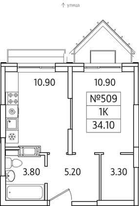 Продажа 1-комнатной квартиры 34,1 м², 23/25 этаж