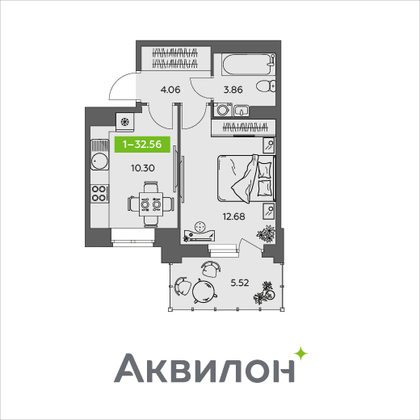 32,6 м², 1-комн. квартира, 7/9 этаж