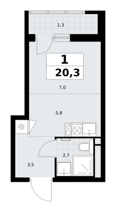 20,3 м², 1-комн. квартира, 5/9 этаж