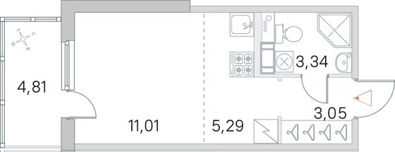 Продажа квартиры-студии 24,1 м², 5/5 этаж