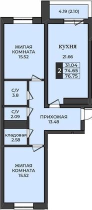 Продажа 3-комнатной квартиры 76 м², 4/9 этаж