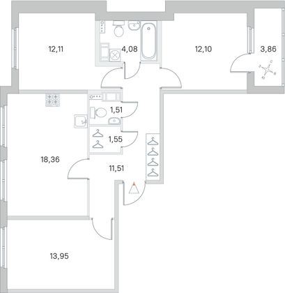 Продажа 3-комнатной квартиры 77,1 м², 2/4 этаж