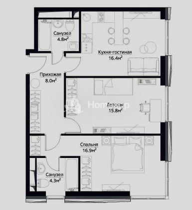 Продажа 3-комнатной квартиры 69 м², 22/30 этаж