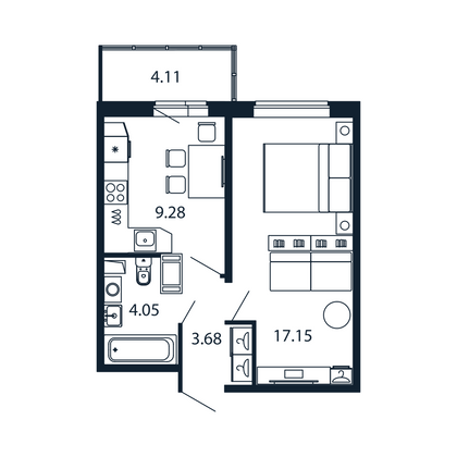 Продажа 1-комнатной квартиры 35,4 м², 2/12 этаж