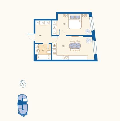 Продажа 1-комнатной квартиры 41,7 м², 1/18 этаж