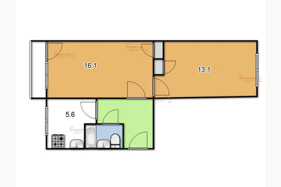 Продажа 2-комнатной квартиры 44,9 м², 1/5 этаж