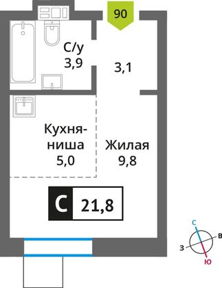 Продажа квартиры-студии 21,8 м², 4/9 этаж