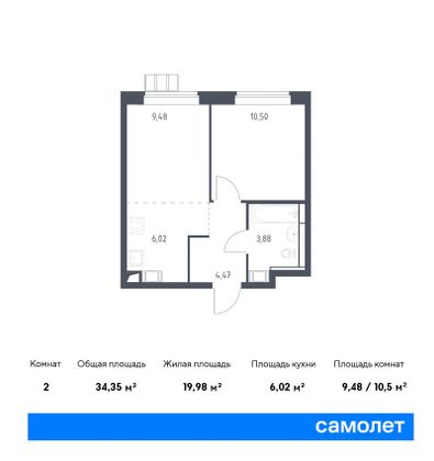 34,3 м², 1-комн. квартира, 9/12 этаж