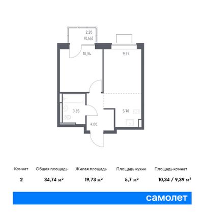 34,7 м², 1-комн. квартира, 12/12 этаж