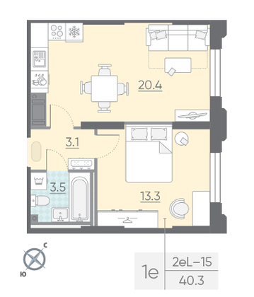 Продажа 1-комнатной квартиры 40,3 м², 4/23 этаж
