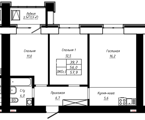 Продажа 3-комнатной квартиры 57,9 м², 10/16 этаж