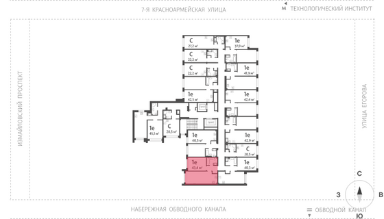 43,4 м², 1-комн. квартира, 9/11 этаж