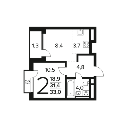 Продажа 2-комнатной квартиры 33 м², 9/9 этаж