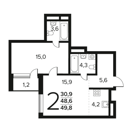 Продажа 2-комнатной квартиры 49,8 м², 10/11 этаж