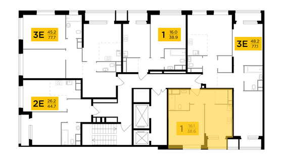 Продажа 1-комнатной квартиры 38,6 м², 12/22 этаж