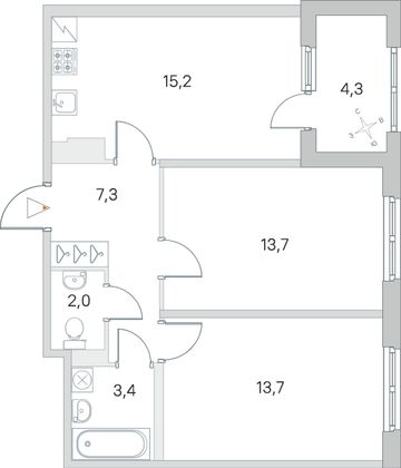 Продажа 2-комнатной квартиры 57,5 м², 3/5 этаж