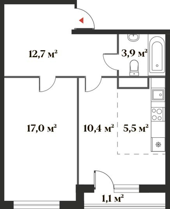 50,6 м², 2-комн. квартира, 1/6 этаж